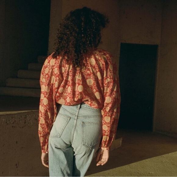 Dôen Jane Blouse in Desert Blooms Block Print Organic Cotton Size XXS Oversized - Picture 11 of 11